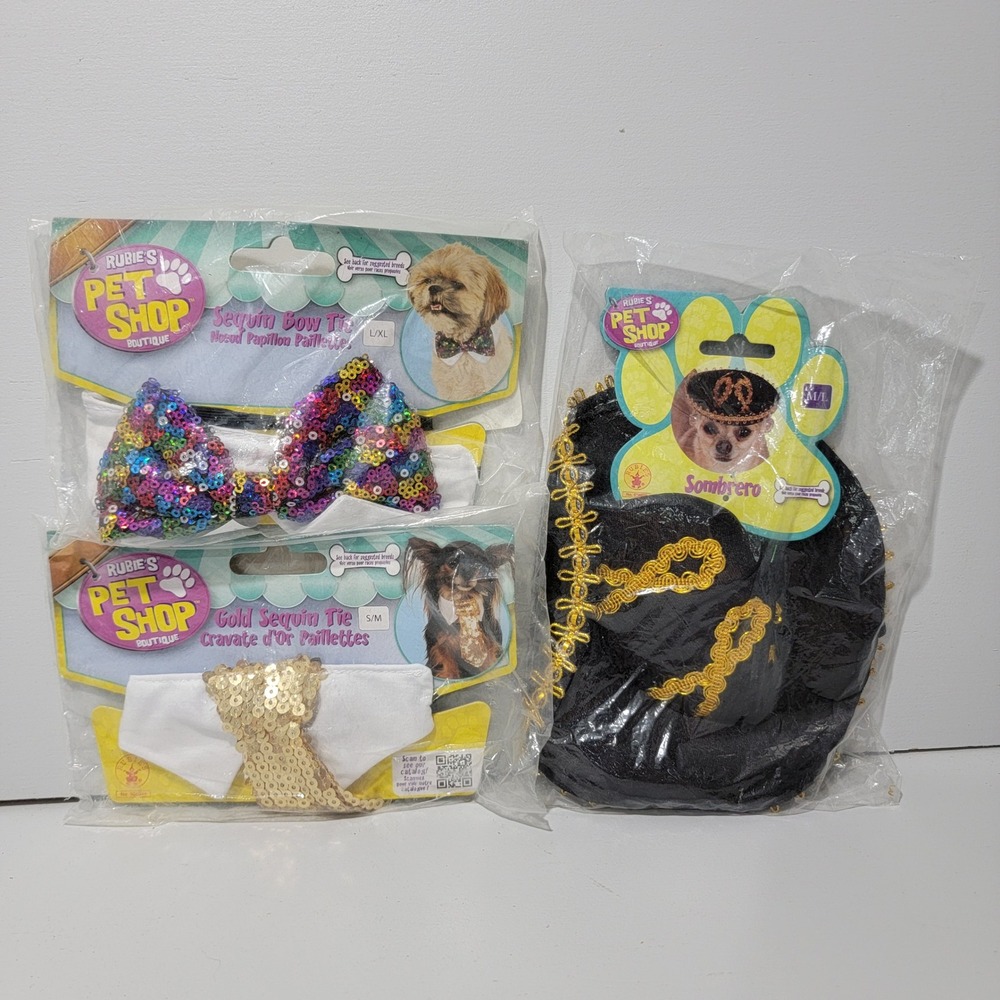Rubies Pet Shop Boutique Sequin Bow Tie Gold Tie and Sombrero 3pc Accessory Set
